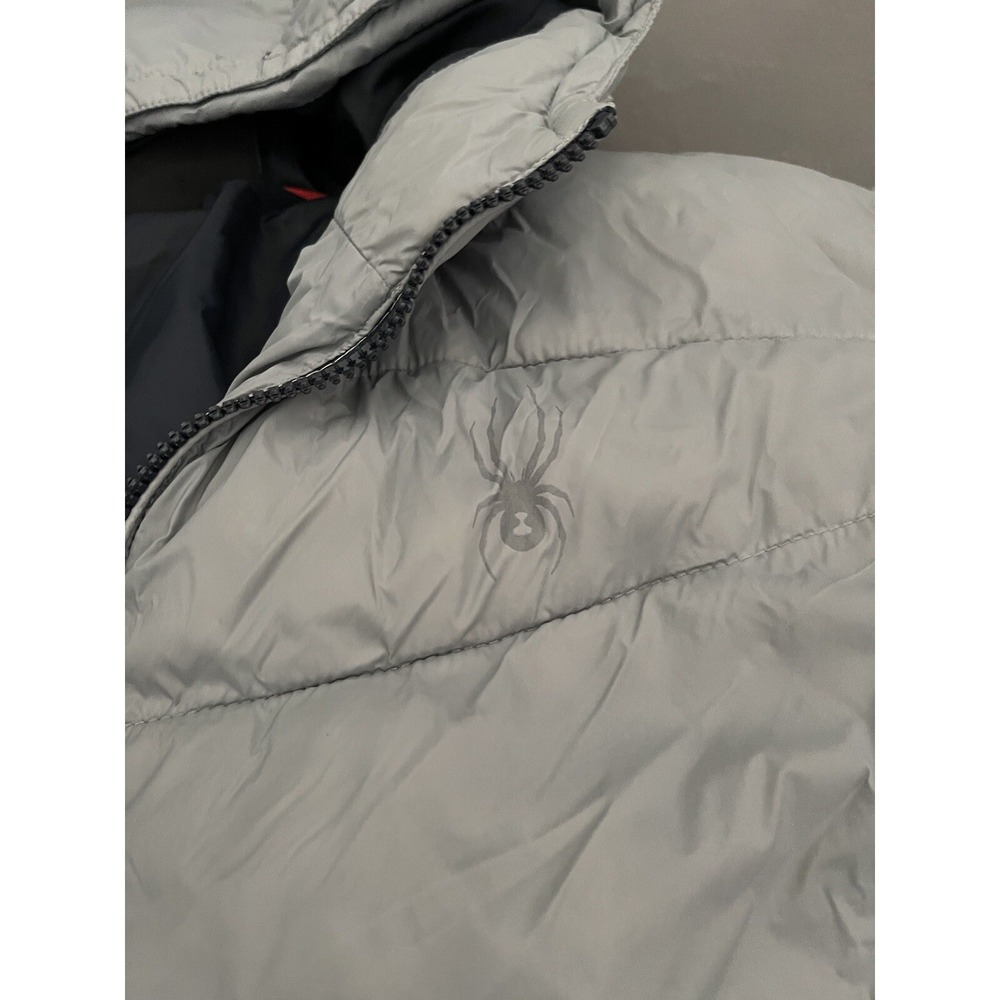 Spyder Puffer Hooded Jacket Boys Large 14/16 Gray Thermaweb Nylon‎ Thumb Holes - Picture 6 of 16